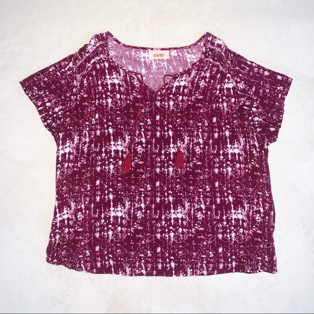 Plum Print Tassel Blouse